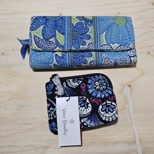 Vera Bradley  Floral Wallet Lot Of 2 Blue Floral Tri-fold Black Coin Purse NWT